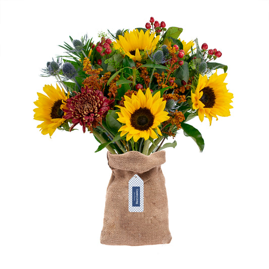 Country Living Thanksgiving Sunflower Bouquet, 22 Stems with Vase Included,  Yellow and Red
