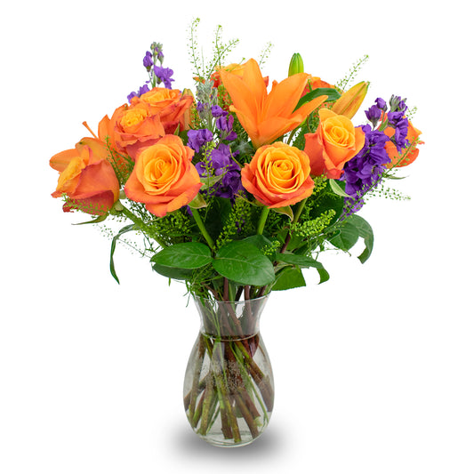 Colour Republic Orange Roses and Orange Lilies, 16 Fresh Flowers with Vase…